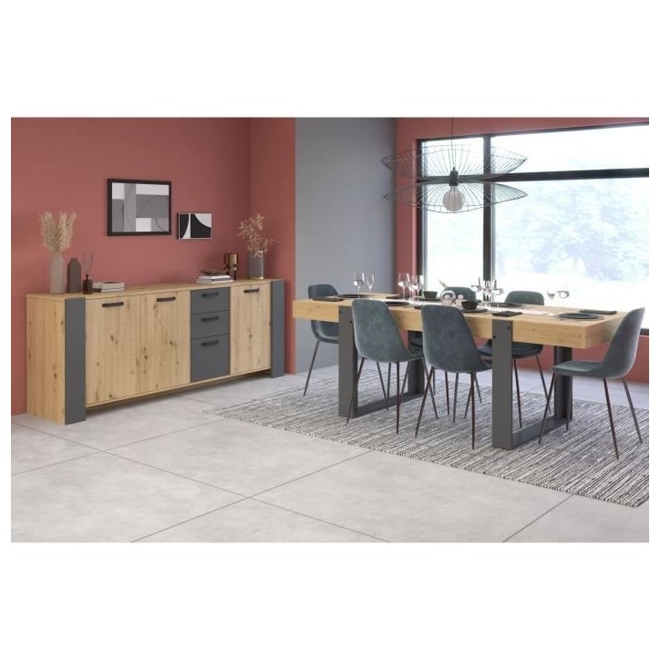 Ensemble enfilade + table LOFT - PARISOT - Chene Artisan et gris - 3 portes - 8 personnes Ensemble enfilade + table LOFT - PARISOT - Chene Artisan et gris - 3 portes - 8 personnes