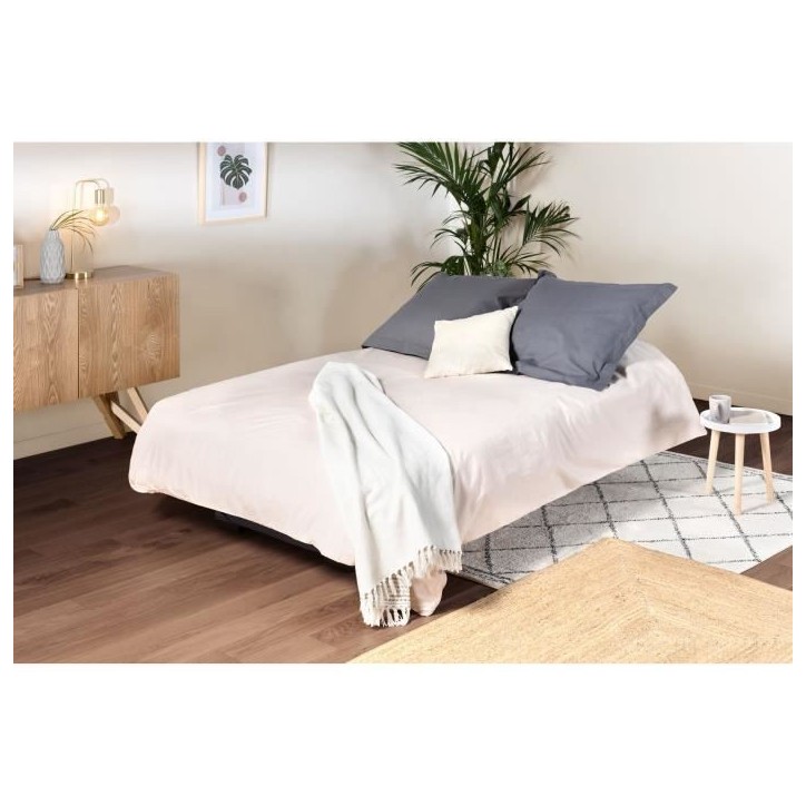 Banquette clic clac 3 places - Matelas 17 cm - Tissu gris anthracite - L199 x P96 x H103 cm - CHLoe