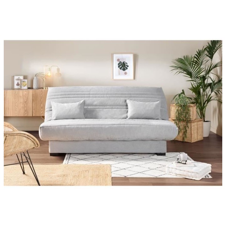 Banquette clic clac 3 places - Matelas 17 cm - Tissu gris clair - L199 x P96 x H103 cm - CHLoe