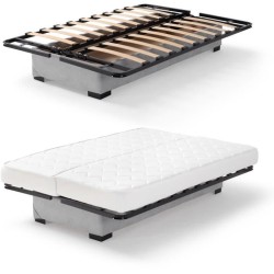 Banquette clic clac 3 places - Matelas 17 cm - Tissu gris clair - L199