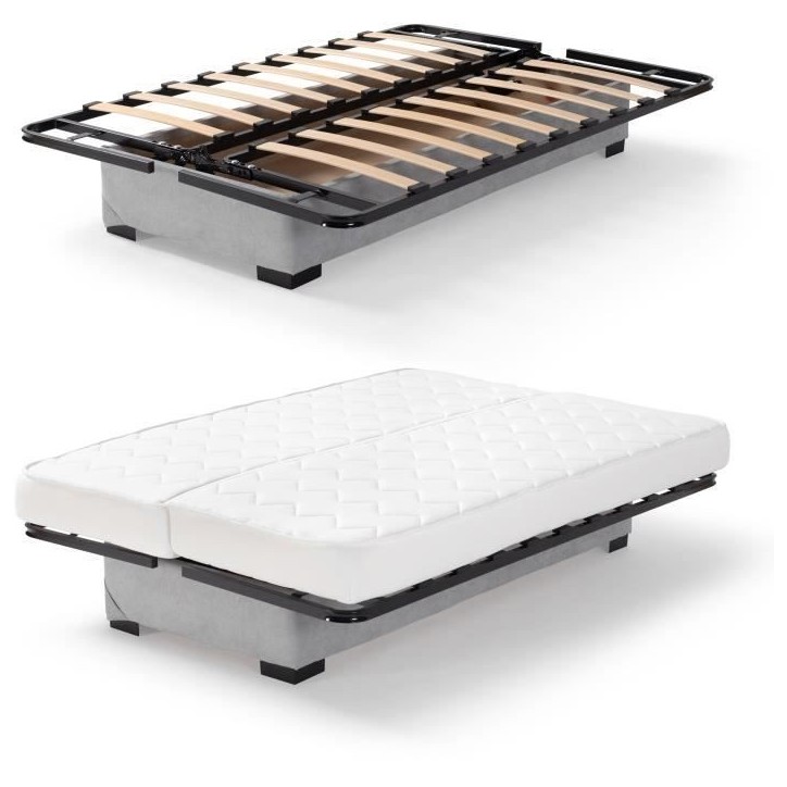 Banquette clic clac 3 places - Matelas 17 cm - Tissu gris clair - L199 x P96 x H103 cm - CHLoe