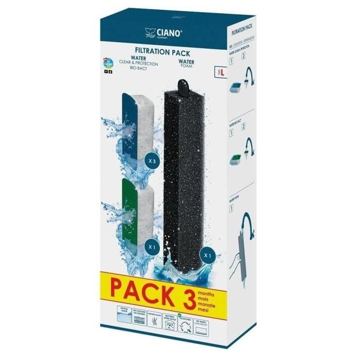 CIANO, Aquarium Consommables - Cartouches de Filtration de Rechange pour Filtre d'Aquarium- Pack 3 mois - Taille L CIANO, Aquarium Consommables - Cartouches de Filtration de Rechange pour Filtre d'Aquarium- Pack 3 mois - Taille L