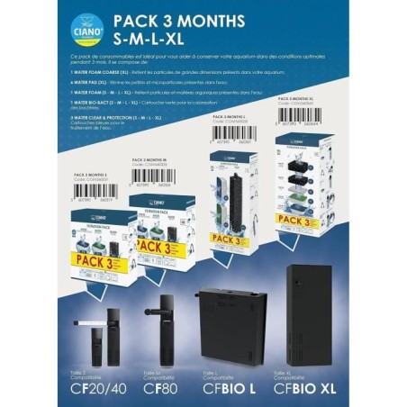 CIANO, Aquarium Consommables - Cartouches de Filtration de Rechange pour Filtre d'Aquarium- Pack 3 mois - Taille L