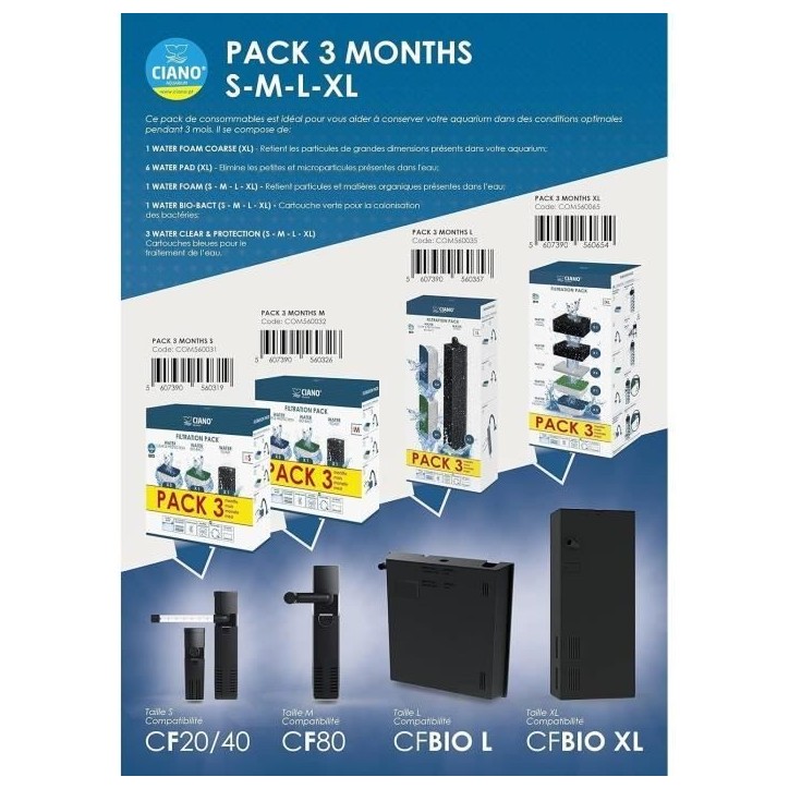 CIANO, Aquarium Consommables - Cartouches de Filtration de Rechange pour Filtre d'Aquarium- Pack 3 mois - Taille L CIANO, Aquarium Consommables - Cartouches de Filtration de Rechange pour Filtre d'Aquarium- Pack 3 mois - Taille L