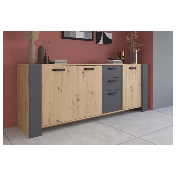 Ensemble enfilade + table LOFT - PARISOT - Chene Artisan et gris - 3 portes - 8 personnes Ensemble enfilade + table LOFT - PARISOT - Chene Artisan et gris - 3 portes - 8 personnes