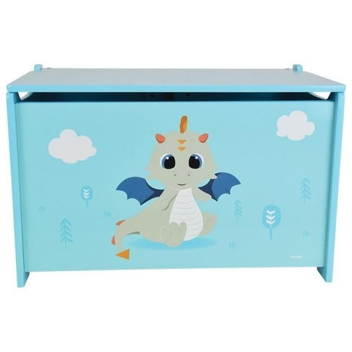 Coffre a jouets en bois LEON LE DRAGON - FUN HOUSE - ± 40 x 58 x 36 cm - Bleu