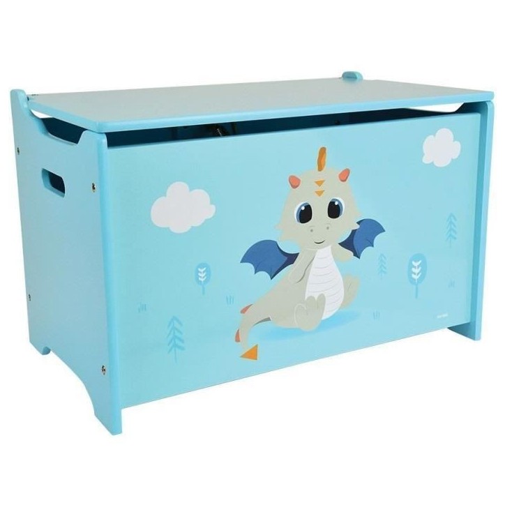 Coffre a jouets en bois LEON LE DRAGON - FUN HOUSE - ± 40 x 58 x 36 cm - Bleu