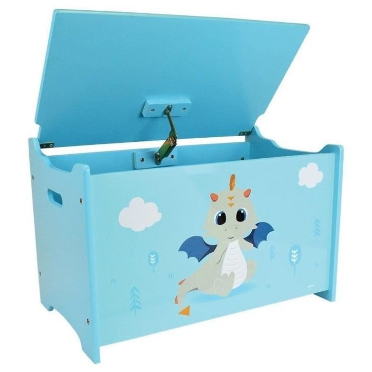 Coffre a jouets en bois LEON LE DRAGON - FUN HOUSE - ± 40 x 58 x 36 cm - Bleu