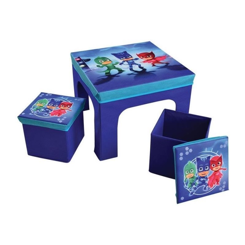 Fun House Pyjamasques ensemble table + 2 tabourets de rangements pliab Fun House Pyjamasques ensemble table + 2 tabourets de rangements pliab