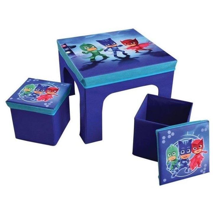 Fun House Pyjamasques ensemble table + 2 tabourets de rangements pliables pour enfant Fun House Pyjamasques ensemble table + 2 tabourets de rangements pliables pour enfant
