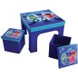 Fun House Pyjamasques ensemble table + 2 tabourets de rangements pliables pour enfant