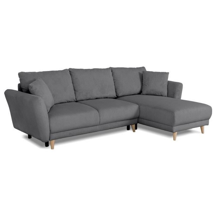 Canapé d'angle convertible réversible - 3 / 4 places - CLAUDIUS - Tissu Velours côtelé Anthracite - Coffre - 244 x 158 x 86