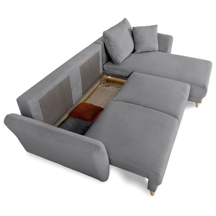 Canapé d'angle convertible réversible - 3 / 4 places - CLAUDIUS - Tissu Velours côtelé Anthracite - Coffre - 244 x 158 x 86