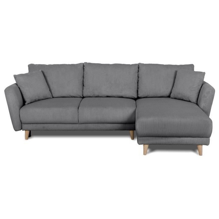 Canapé d'angle convertible réversible - 3 / 4 places - CLAUDIUS - Tissu Velours côtelé Anthracite - Coffre - 244 x 158 x 86