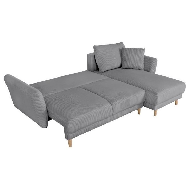 Canapé d'angle convertible réversible - 3 / 4 places - CLAUDIUS - Tissu Velours côtelé Anthracite - Coffre - 244 x 158 x 86