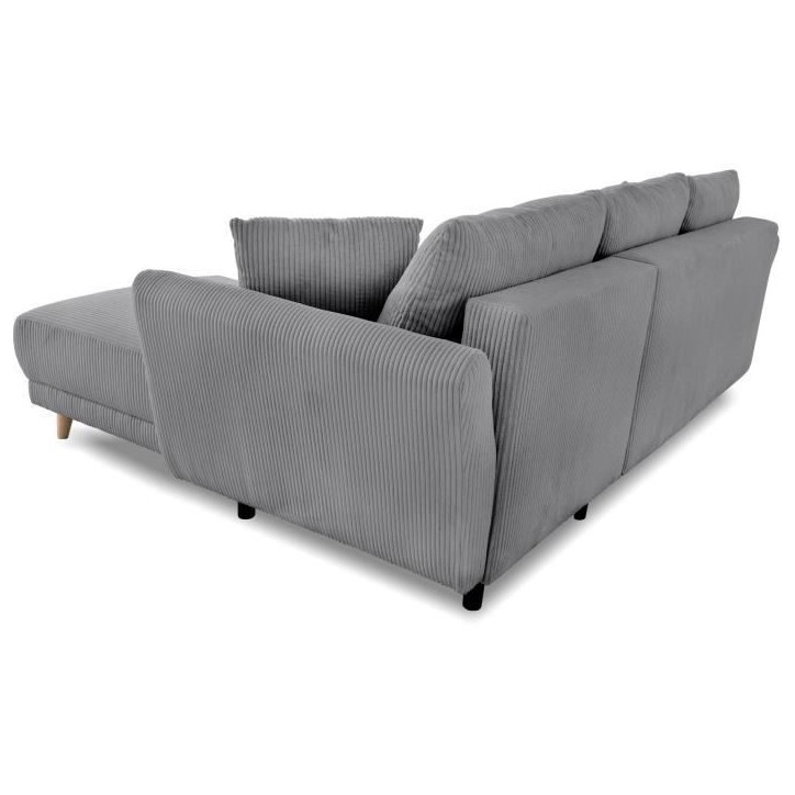 Canapé d'angle convertible réversible - 3 / 4 places - CLAUDIUS - Tissu Velours côtelé Anthracite - Coffre - 244 x 158 x 86