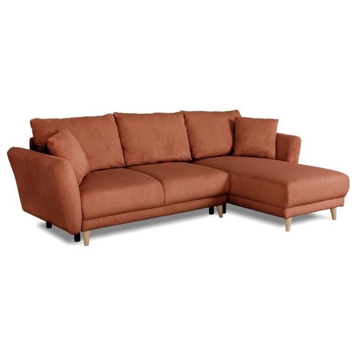 Canapé d'angle convertible réversible - 3 / 4 places - CLAUDIUS - Tissu Velours côtelé Terracotta - Coffre - 244 x 158 x 86 Canapé d'angle convertible réversible - 3 / 4 places - CLAUDIUS - Tissu Velours côtelé Terracotta - Coffre - 244 x 158 x 86