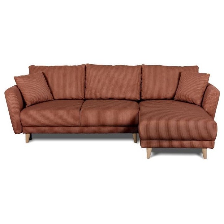Canapé d'angle convertible réversible - 3 / 4 places - CLAUDIUS - Tissu Velours côtelé Terracotta - Coffre - 244 x 158 x 86 Canapé d'angle convertible réversible - 3 / 4 places - CLAUDIUS - Tissu Velours côtelé Terracotta - Coffre - 244 x 158 x 86