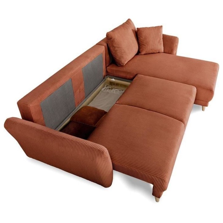 Canapé d'angle convertible réversible - 3 / 4 places - CLAUDIUS - Tissu Velours côtelé Terracotta - Coffre - 244 x 158 x 86 Canapé d'angle convertible réversible - 3 / 4 places - CLAUDIUS - Tissu Velours côtelé Terracotta - Coffre - 244 x 158 x 86