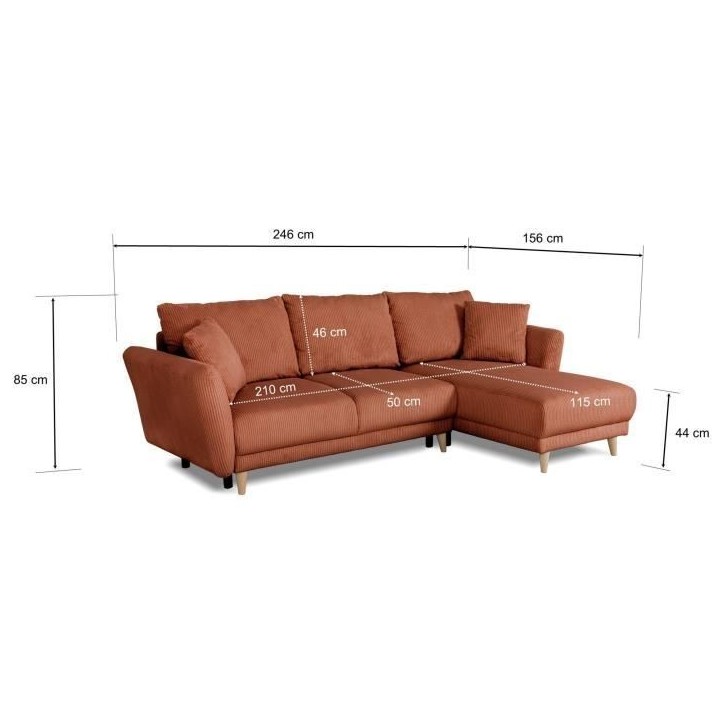 Canapé d'angle convertible réversible - 3 / 4 places - CLAUDIUS - Tissu Velours côtelé Terracotta - Coffre - 244 x 158 x 86 Canapé d'angle convertible réversible - 3 / 4 places - CLAUDIUS - Tissu Velours côtelé Terracotta - Coffre - 244 x 158 x 86