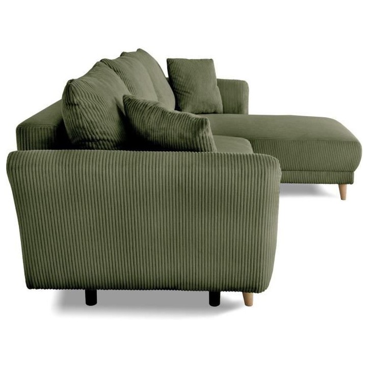 Canapé d'angle convertible réversible - 3 / 4 places - CLAUDIUS - Tissu Velours côtelé Kaki - Coffre - 244 x 158 x 86 cm