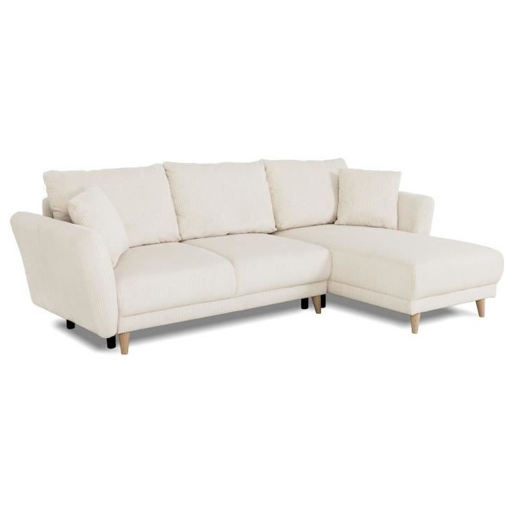 Canapé d'angle convertible réversible - 3 / 4 places - CLAUDIUS - Tissu Velours côtelé beige - Coffre - 244 x 158 x 86 cm