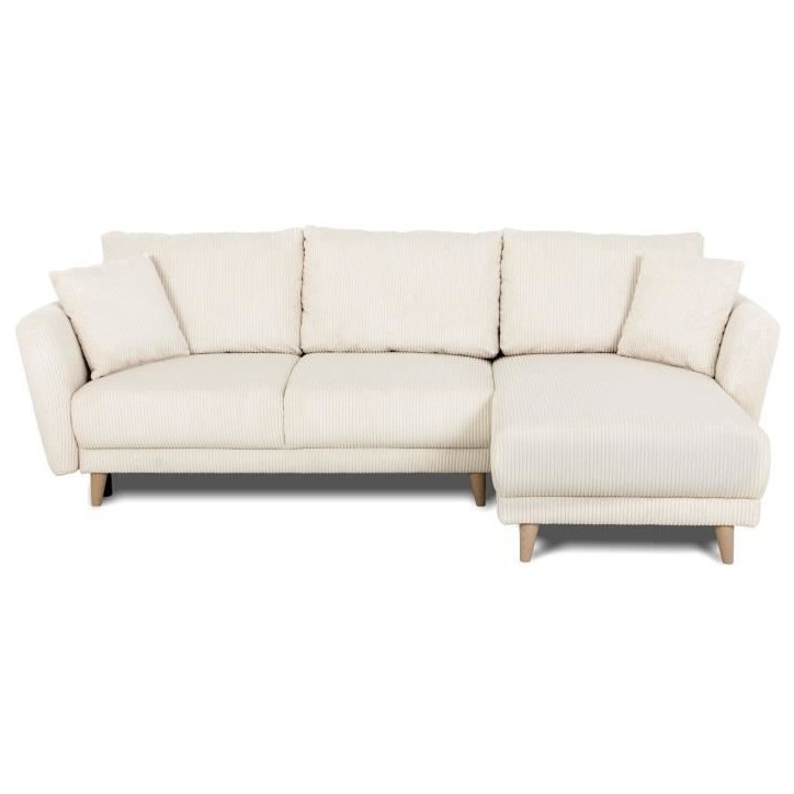 Canapé d'angle convertible réversible - 3 / 4 places - CLAUDIUS - Tissu Velours côtelé beige - Coffre - 244 x 158 x 86 cm