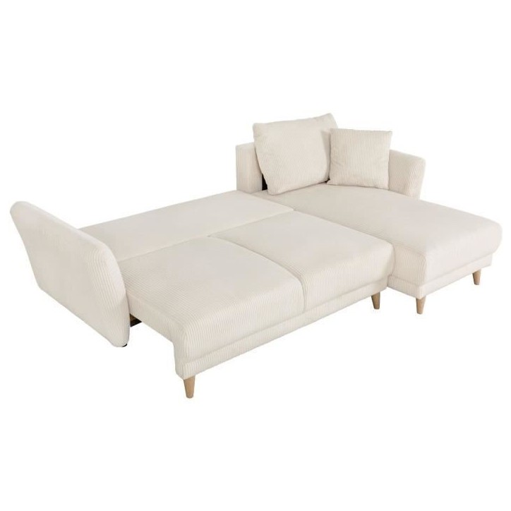 Canapé d'angle convertible réversible - 3 / 4 places - CLAUDIUS - Tissu Velours côtelé beige - Coffre - 244 x 158 x 86 cm