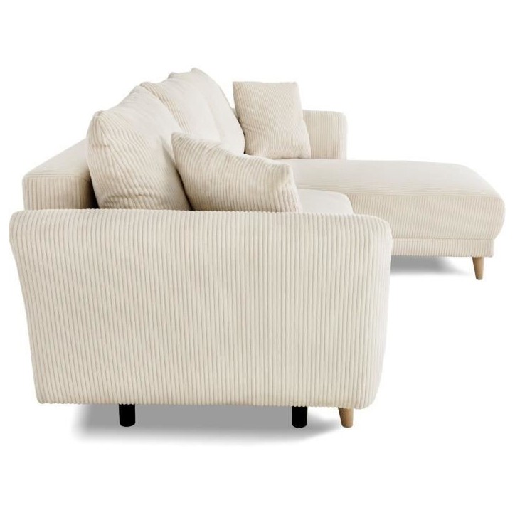 Canapé d'angle convertible réversible - 3 / 4 places - CLAUDIUS - Tissu Velours côtelé beige - Coffre - 244 x 158 x 86 cm