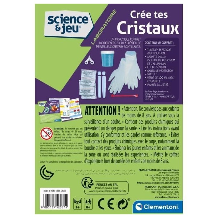 Clementoni- Crée tes cristaux - Des 8 ans