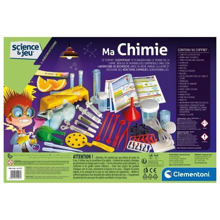 Clementoni - Science & Jeu - Ma chimie - Réalise plus de 170 expériences sans danger - A partir de 8 ans Clementoni - Science & Jeu - Ma chimie - Réalise plus de 170 expériences sans danger - A partir de 8 ans