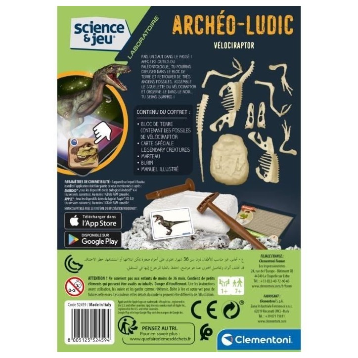 Clementoni - Science & Jeu - Archéo Ludic - Vélociraptor Clementoni - Science & Jeu - Archéo Ludic - Vélociraptor