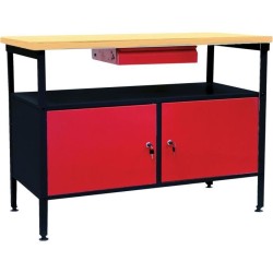 Établi a double porte DEFITEC - Rouge/Blanc - Pieds réglables - 1 ti