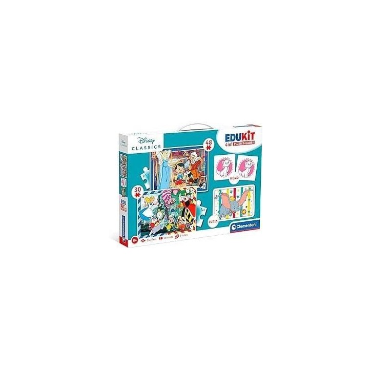 Clementoni - Edukit - Disney - Coffret apprentissage 4 en 1 - 2 puzzles, 1 mémo, 1 jeu de 6 cubes - Fabriqué en Italie - Dés Clementoni - Edukit - Disney - Coffret apprentissage 4 en 1 - 2 puzzles, 1 mémo, 1 jeu de 6 cubes - Fabriqué en Italie - Dés