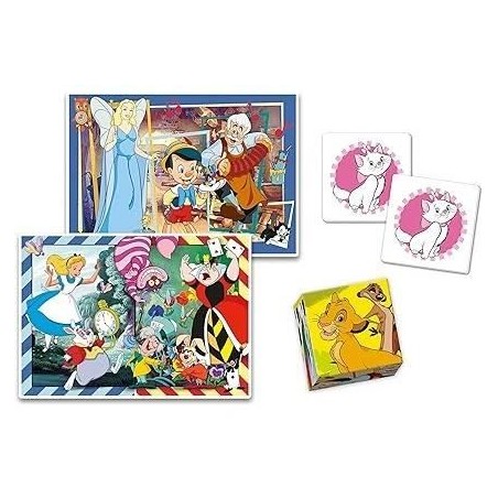 Clementoni - Edukit - Disney - Coffret apprentissage 4 en 1 - 2 puzzles, 1 mémo, 1 jeu de 6 cubes - Fabriqué en Italie - Dés
