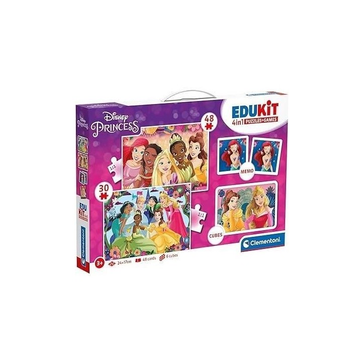 Clementoni - Edukit - Disney Princesses - Coffret apprentissage 4 en 1 - 2 puzzles, 1 mémo, 1 jeu de 6 cubes - Fabriqué en Ita Clementoni - Edukit - Disney Princesses - Coffret apprentissage 4 en 1 - 2 puzzles, 1 mémo, 1 jeu de 6 cubes - Fabriqué en Ita