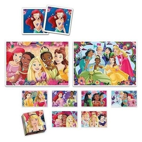 Clementoni - Edukit - Disney Princesses - Coffret apprentissage 4 en 1 - 2 puzzles, 1 mémo, 1 jeu de 6 cubes - Fabriqué en Ita