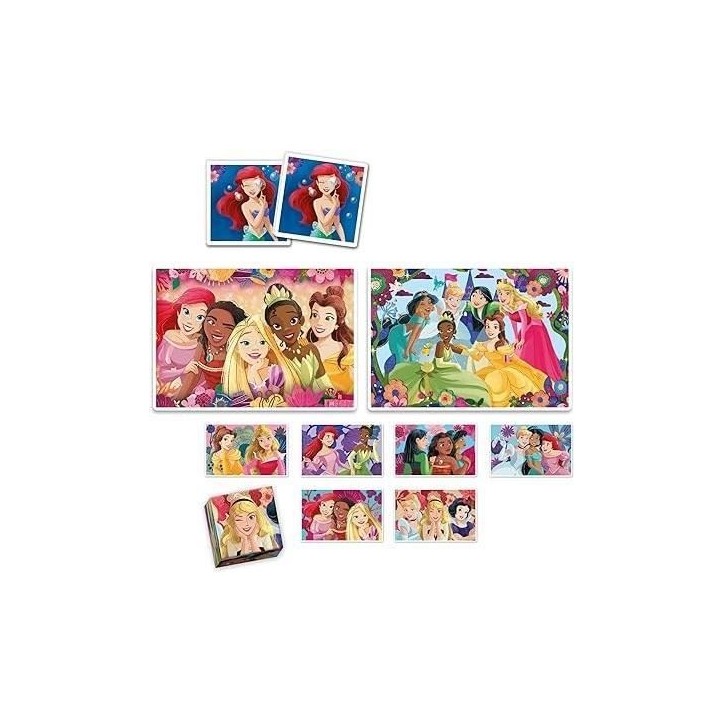 Clementoni - Edukit - Disney Princesses - Coffret apprentissage 4 en 1 - 2 puzzles, 1 mémo, 1 jeu de 6 cubes - Fabriqué en Ita Clementoni - Edukit - Disney Princesses - Coffret apprentissage 4 en 1 - 2 puzzles, 1 mémo, 1 jeu de 6 cubes - Fabriqué en Ita