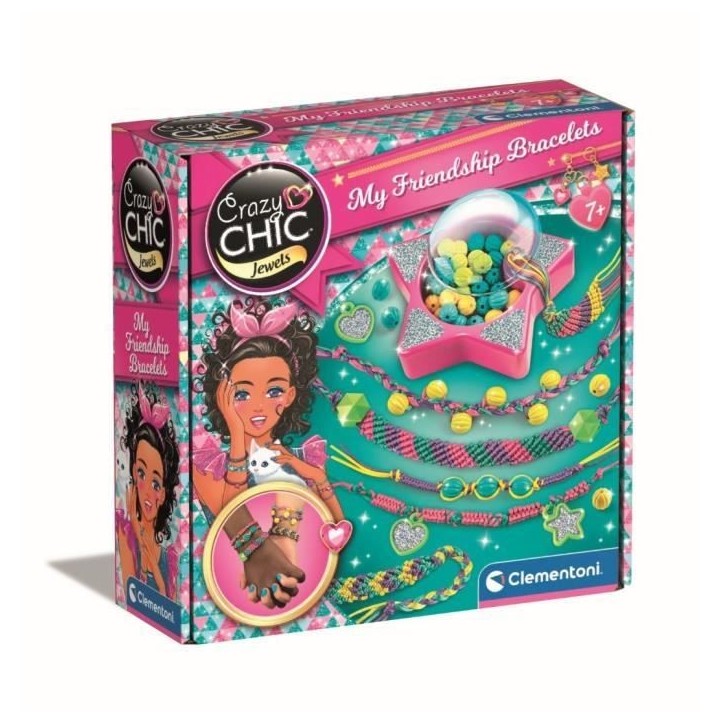 Clementoni Crazy Chic - Coffret création de bracelets de l'amitié - Perles et fils - Des 7ans