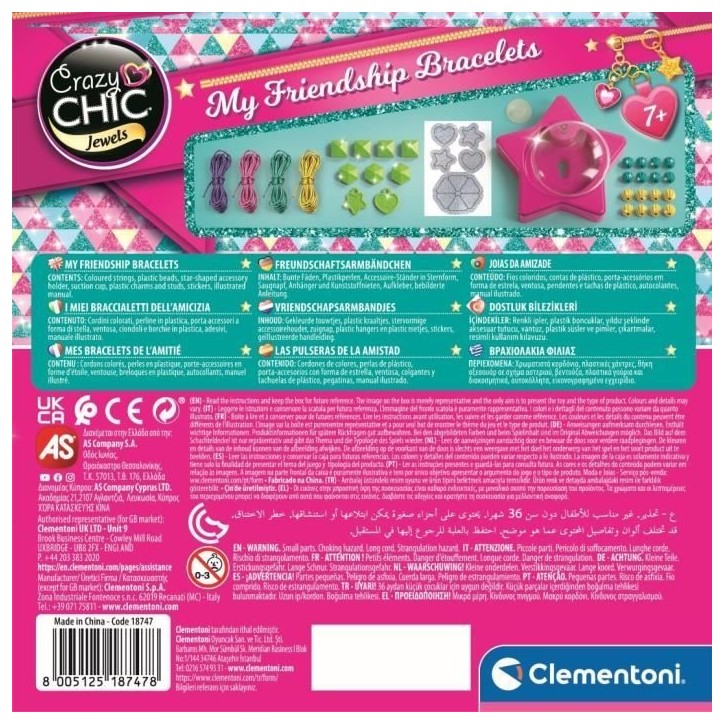 Clementoni Crazy Chic - Coffret création de bracelets de l'amitié - Perles et fils - Des 7ans