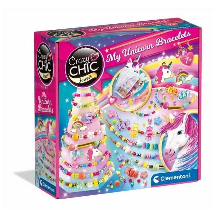 Clementoni - Crazy Chic - Coffret créatif Licorne - Créer tes bracelets en perles colorés avec charms et pompoms - Dés 7ans Clementoni - Crazy Chic - Coffret créatif Licorne - Créer tes bracelets en perles colorés avec charms et pompoms - Dés 7ans