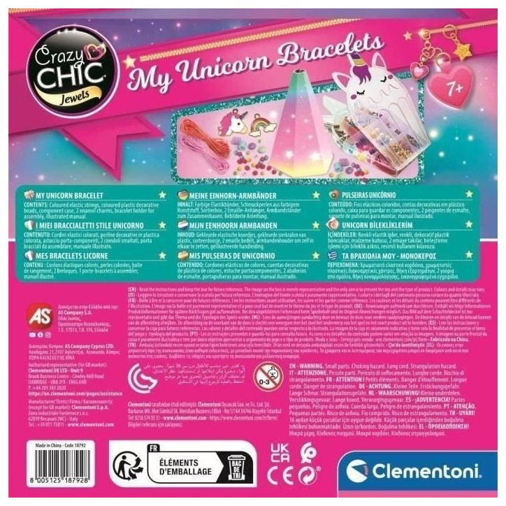 Clementoni - Crazy Chic - Coffret créatif Licorne - Créer tes bracelets en perles colorés avec charms et pompoms - Dés 7ans Clementoni - Crazy Chic - Coffret créatif Licorne - Créer tes bracelets en perles colorés avec charms et pompoms - Dés 7ans