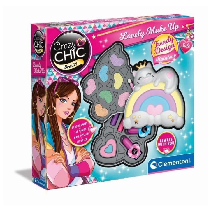 Clementoni - Coffret Maquillage Arc-en-ciel - 2 palettes fards a paupieres, rouge a levres et vernis a ongles - Dés 6 ans Clementoni - Coffret Maquillage Arc-en-ciel - 2 palettes fards a paupieres, rouge a levres et vernis a ongles - Dés 6 ans