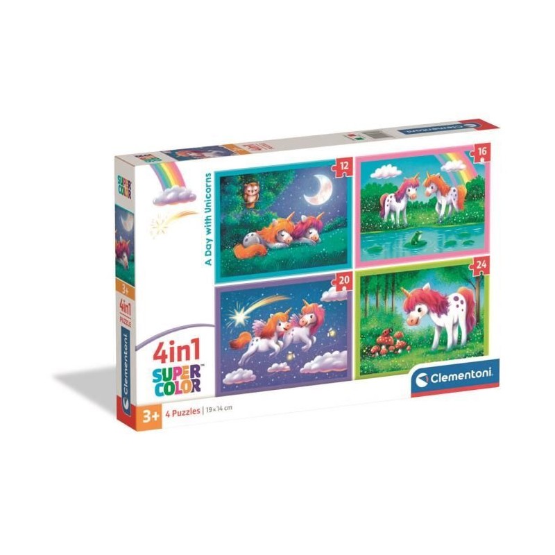 CLEMENTONI - Puzzle 4 en 1 - A Day with Unicorns CLEMENTONI - Puzzle 4 en 1 - A Day with Unicorns