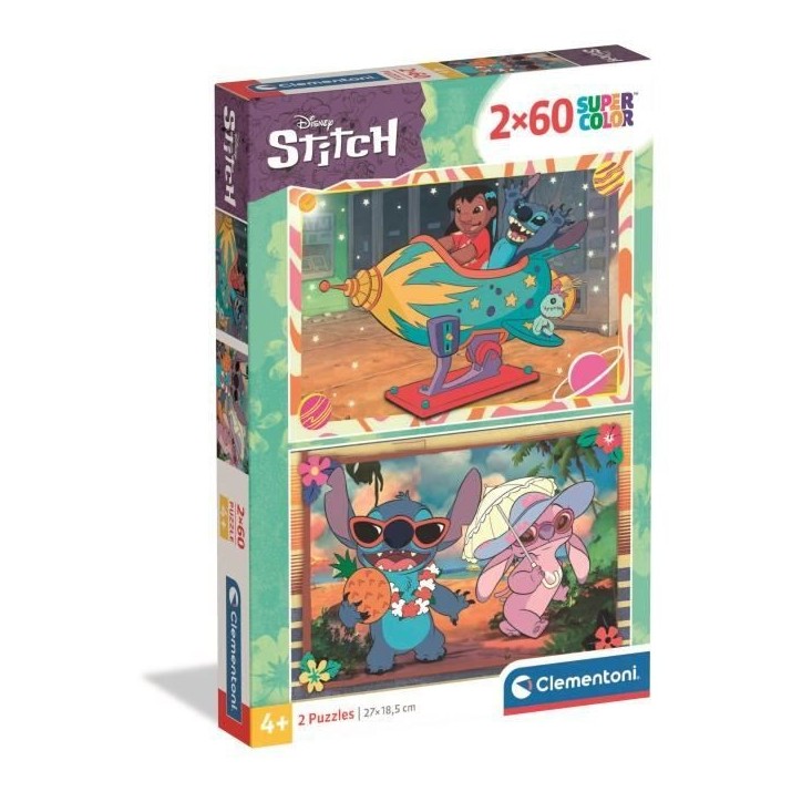 Puzzle 2x60 pieces Stitch, Pour enfants a partir de 3 ans, Theme dessins animés, CLEMENTONI Puzzle 2x60 pieces Stitch, Pour enfants a partir de 3 ans, Theme dessins animés, CLEMENTONI