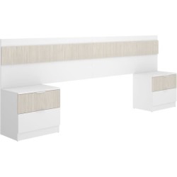 Tete de lit avec 2 tables de chevet a 2 tiroirs - Lamelles / Blanc - 2