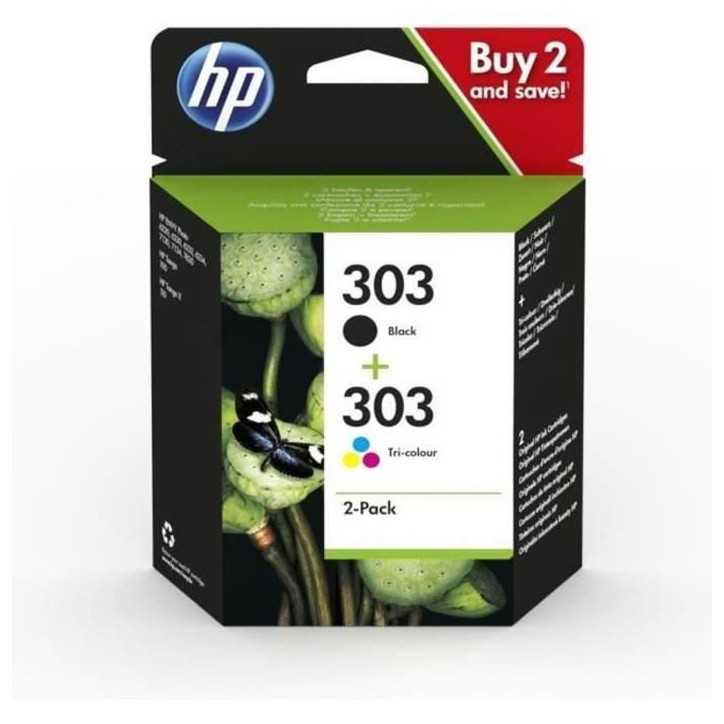 Cartouches d'encre HP 303 - Pack de 2 - Noir et Couleurs - 3YM92AE - Envy Photo 6220/6230/6232, Tango/TangoX