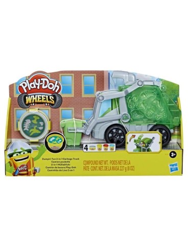 Camion poubelle Play-Doh Wheels - Play-Doh - Avec pâte a imitation ordures et 3 pots de pâte a modeler