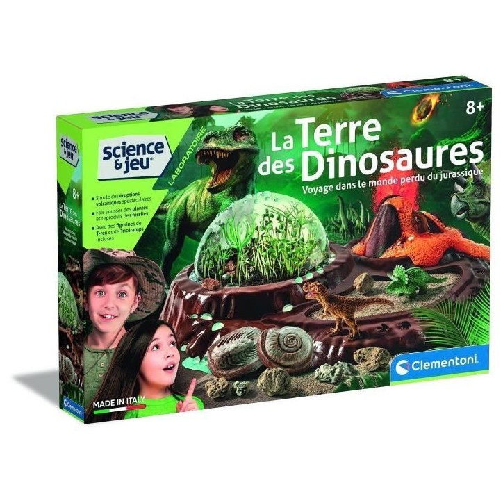 Clementoni - Sciences et jeu - Le monde des dinosaures - Terrarium a créer + 3 figurines dinosaures - Fabriqué en Italie