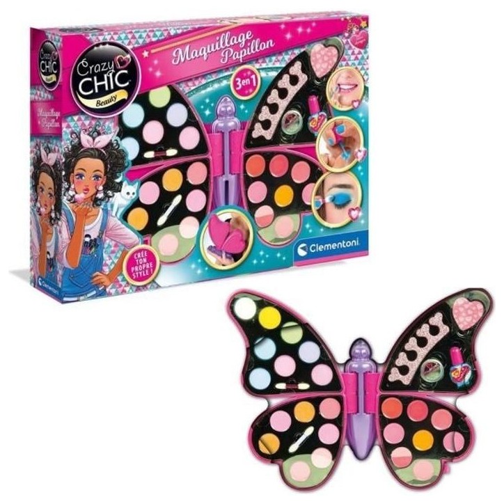 Palette de maquillage papillon - Clementoni - Fards a paupieres, rouges a levres, vernis a ongles Palette de maquillage papillon - Clementoni - Fards a paupieres, rouges a levres, vernis a ongles